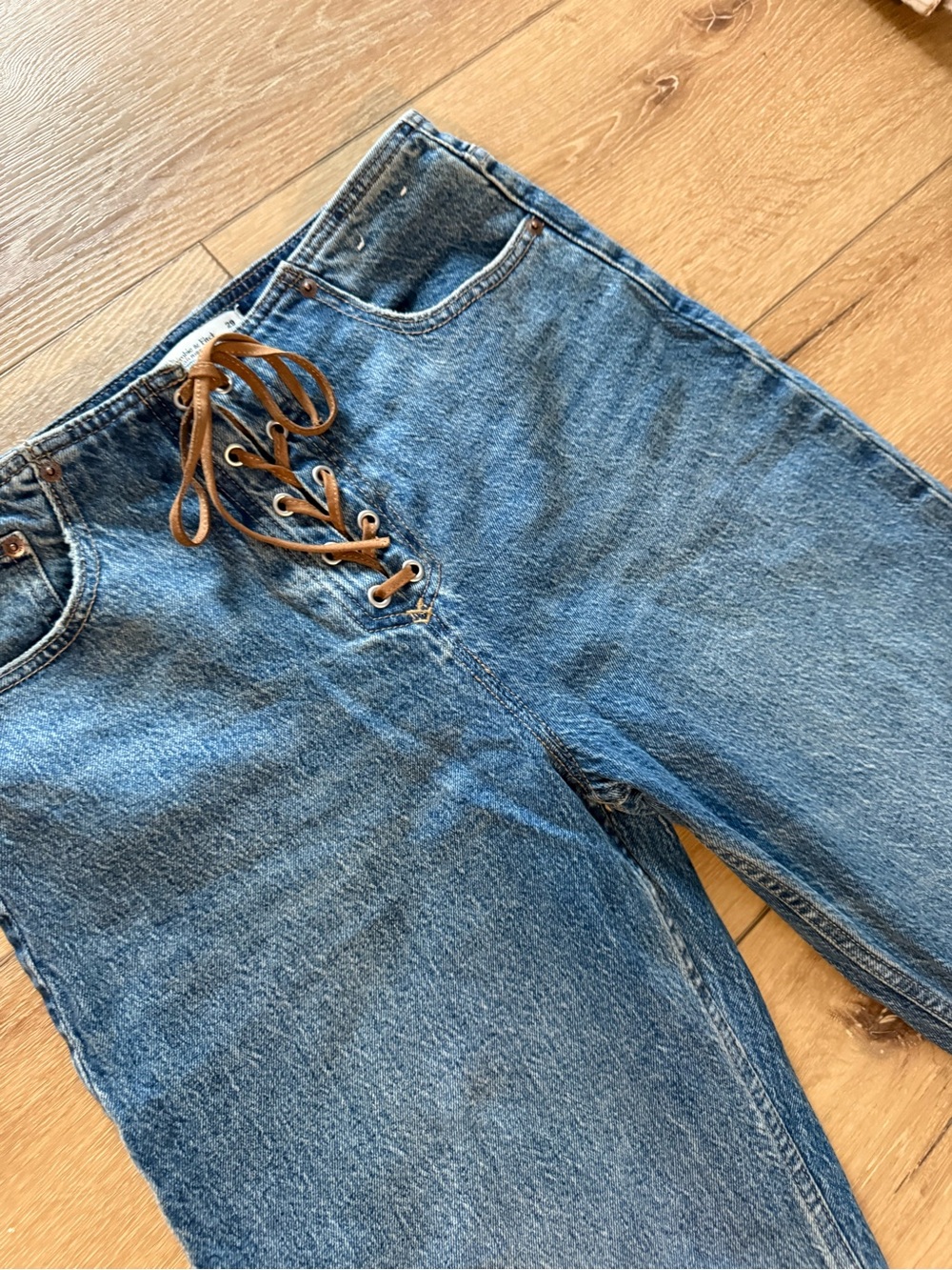 Abercrombie & Fitch Blue High-Rise Lace-Up Jeans